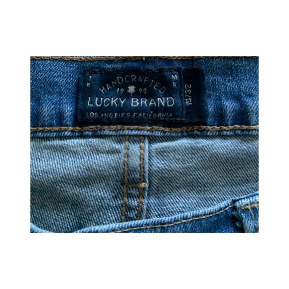 LUCKY BRAND Womens' Blue Palms Floral Embroidered Roll Up Denim Shorts Sz 14/32 - Picture 6 of 8